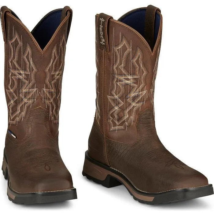 Tony Lama Men's Anchor 11' Square Toe Waterproof Western Work Boot- Brown- TW3416