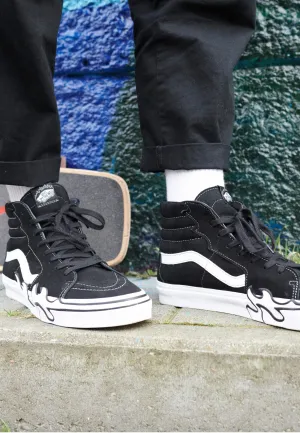 Vans - Sk8 Hi Flame Suede Black/White - Shoes